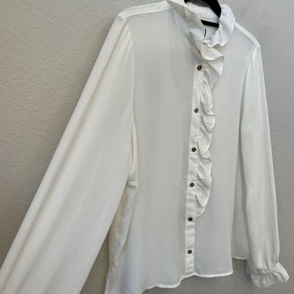 J Crew Womens 12 Ruffle Front Button Up Blouse Long Sleeve Shirt Top - Picture 9 of 10